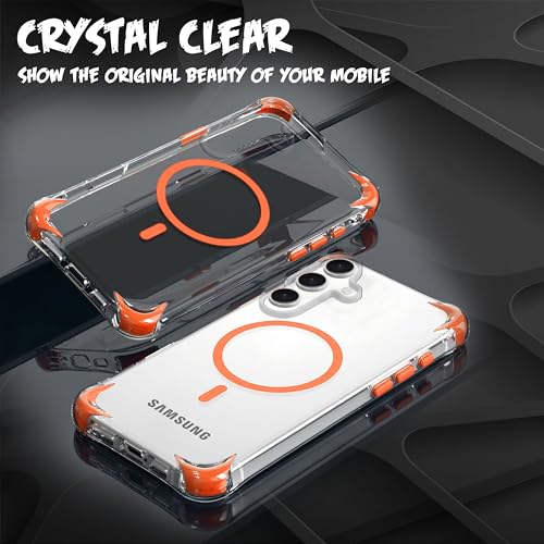 Image of V-TAN Ultra-Hybrid Crystal Clear Back Cover for Samsung Galaxy S24 FE | TPU | Transparent Wireless Charging Case Cover with Mag Case Compatible | Slim Fit Shockproof Drop Protection Design | (Orange)