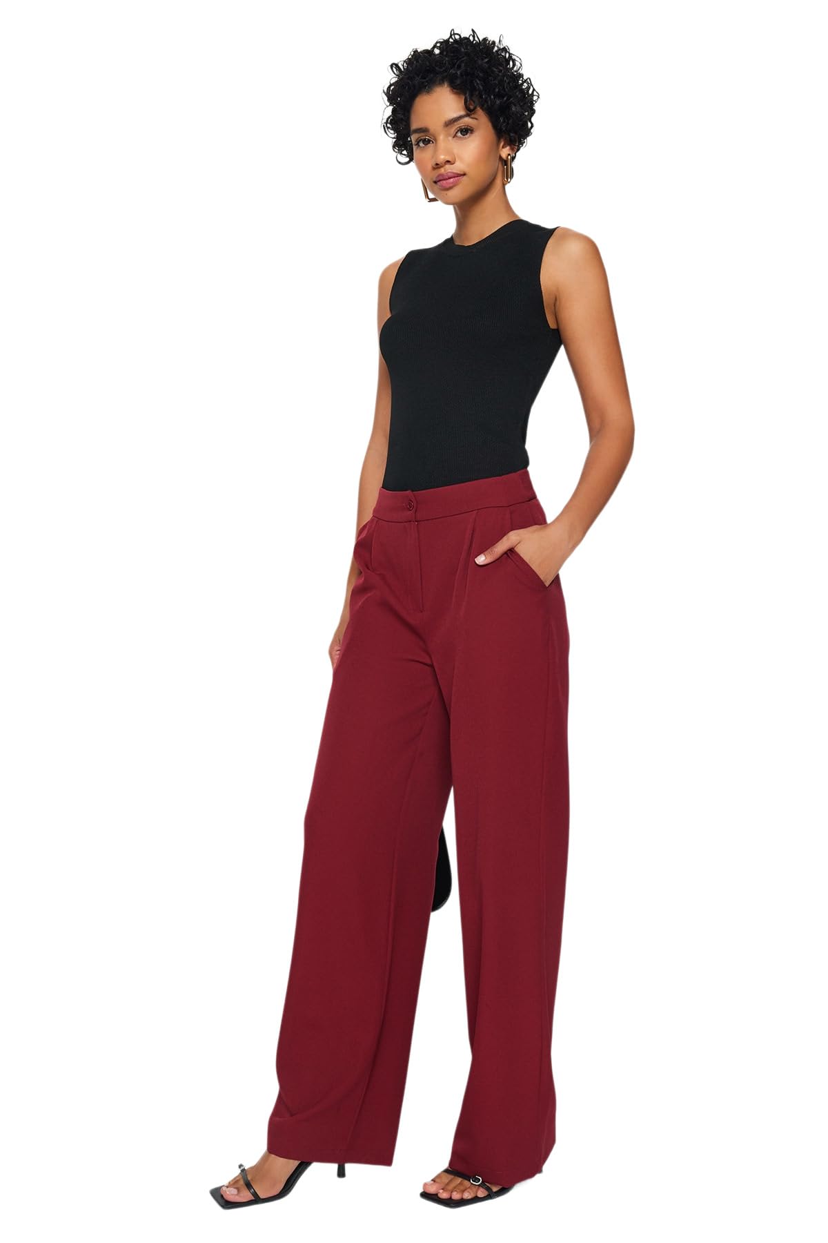 Trendyol Damen Gerade Weites Bein Hohe Taille Hose