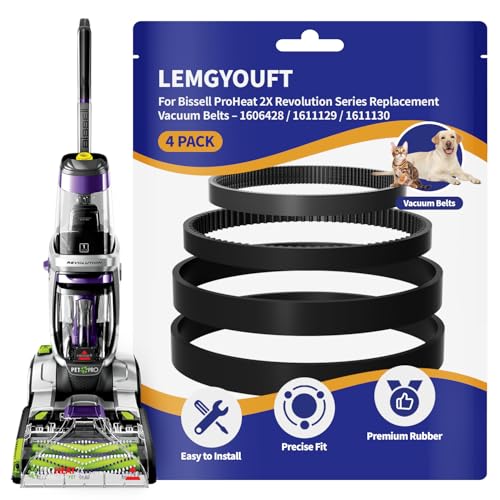 Image of Replacement Belt Set for Bissell ProHeat 2X Revolution Pet Pro Carpet Cleaner Fits 1986 1548 1551 2007 1964 2007P Replaces 1606428x2, 1611129x1, 1611130x1 3 Types: Flat, Brush & Gear Belts (4Pack)