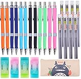 Dlazm 25 Pieces Mechanical Pencil Set,12 Pieces 0.5 mm and 0.7 mm Mechanical Pencils,8 Replaceable Tubes Lead, 4 Pack Erasers and a Pencil case for School and Office