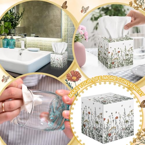Image of Fourluoo 12 Pack Fall Floral Facial Tissues Cube Boxes, 600 Sheets 3 Ply | Small Square Wildflower Face Tissues Cube Boxes Bulk for Autumn Christmas Car Bedroom Supplies, Floral Butterflies Theme