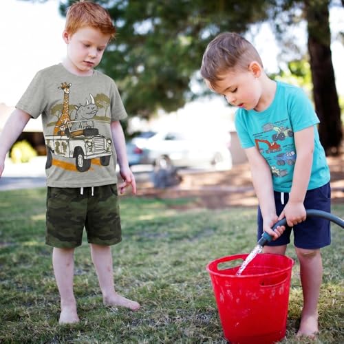 Image of Toddler Boy Clothes Cartoon Cotton Summer Short Sleeve T-Shirt and Shorts Kids Outfit Set 2-7 Year