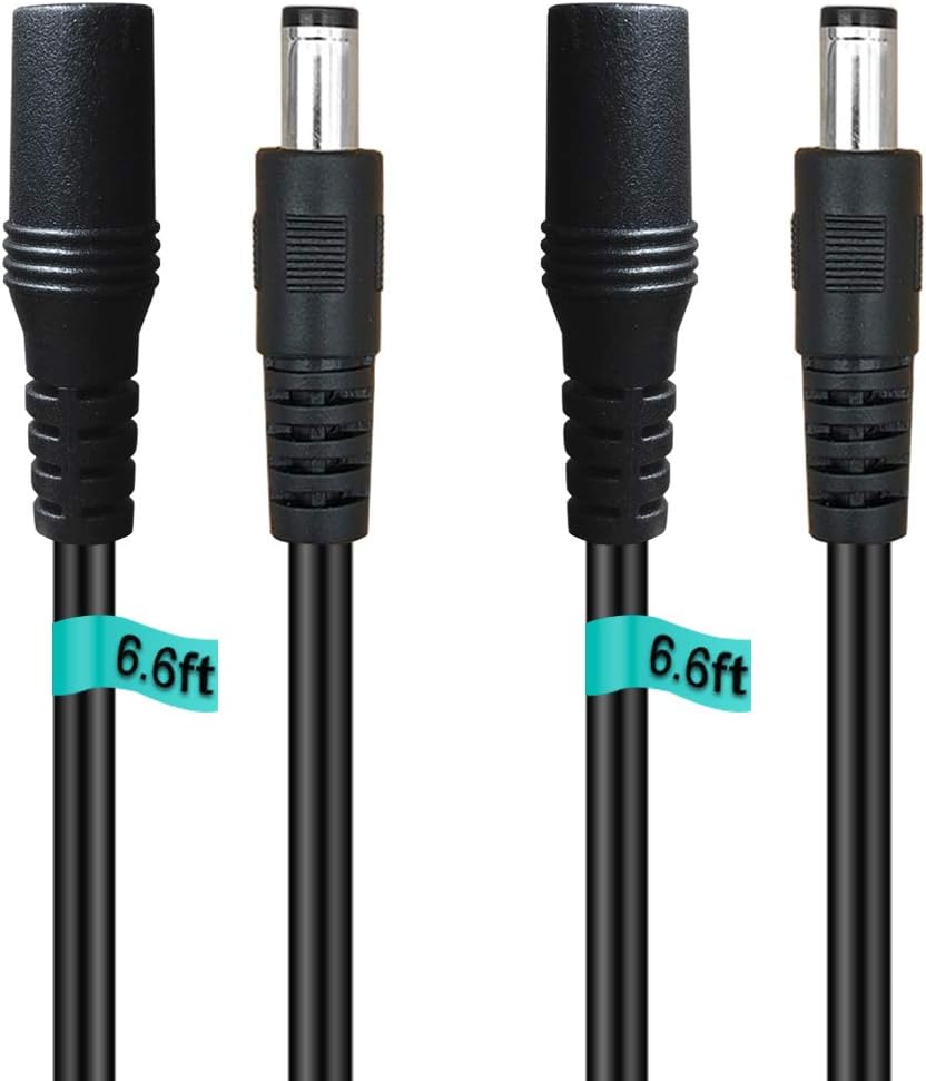 5.5mm x 2.1mm Extension Cord, DC 12v Power Supply Adapter for CCTV Security Camera Surveillance Indoor Wireless IP Camera Dvr Standalone LED Strip, Car, 12 Volt Male to Female Plug Cable 6.6ft 2 Pack