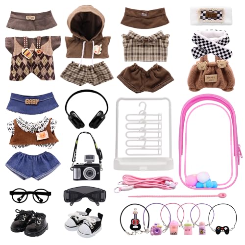 Clothes for Labubu, 23-piece Clothes and Accessories Set Designed for Labubu Doll Clothes, Includes Display Bag, Clothes Rack, Headphones, Camera, Glasses, Shoes, and 6 Mini Accessories - Style D