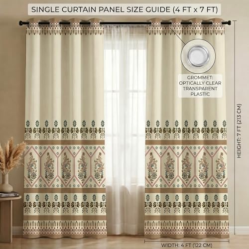 Image of VAS COLLECTIONS 100% Room Darkening Blackout Door Curtains Set of 2, 7 Feet (121 x 213 cm), Floral Design Long Curtains for Living Room & Bedroom, Thermal Insulated, Privacy Curtains (Ethnic Mocha)