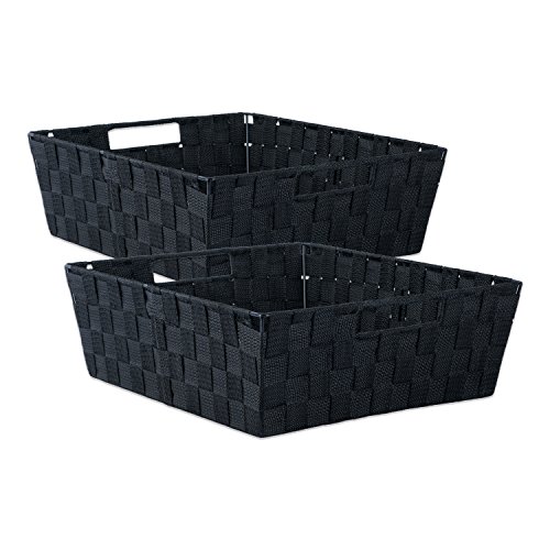 DII Durable Trapezoid Woven Nylon Storage Bin or Basket for Organizing Your Home, Office, or Closets (Tray - 13x15x5) Black - Set of 2