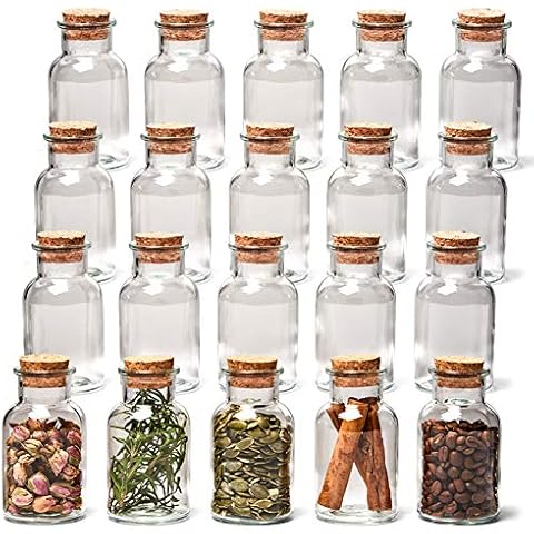 EZOWARE Set of 20 Glass Jars with Cork Lid, 150ml Clear Vials Bottles for Kitchen Decorative Party Flavors Cover