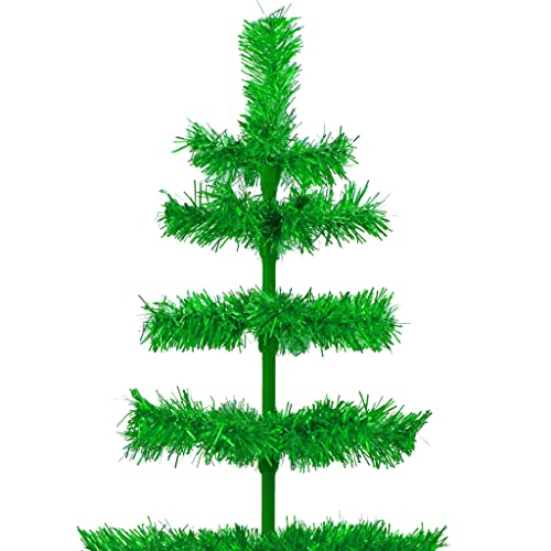 Metallic Green Tinsel Christmas Tree Green Metal Base Artificial Brush Wood Trunk Stand Included (48In) #TOP1