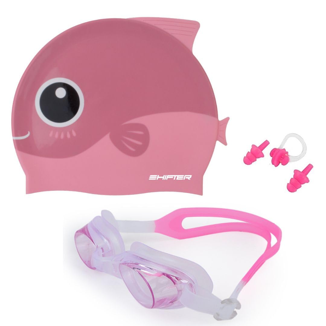 Swimming Goggles for Kids,Swimming Cap for Boys & Girls Combo Set,1 pc Noseplug,1 Pair Earplug Swim Kit for Juniors (Pink) (B0CYM2D1XD) Amazon Price History, Amazon Price Tracker