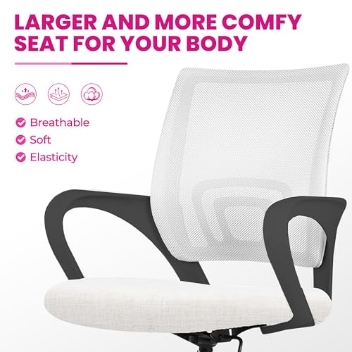 Image of Casa Copenhagen Mesh Mid Back Office /Study /Computer /Revolving /Desk Chair for Work from Home -Metal Base, Height Adjustable Seat- Dove White & Black Handle