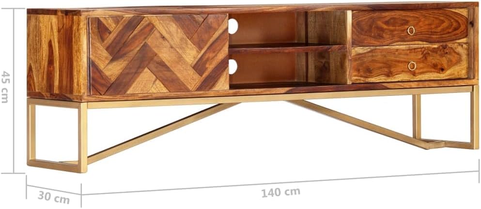vidaXL TV Cabinet Brown Solid Acacia Wood, Brass Powder-Coated Iron