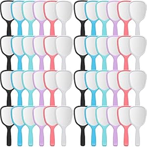 Hand Handheld Mirror with Handle Plastic Compact Travel Makeup Cosmetic Mirror Small Personal Portable Hand Held Mirror for Home, Vanity, Camping, 7.09 x 3.15 Inches, 6 Colors (50 Pieces)