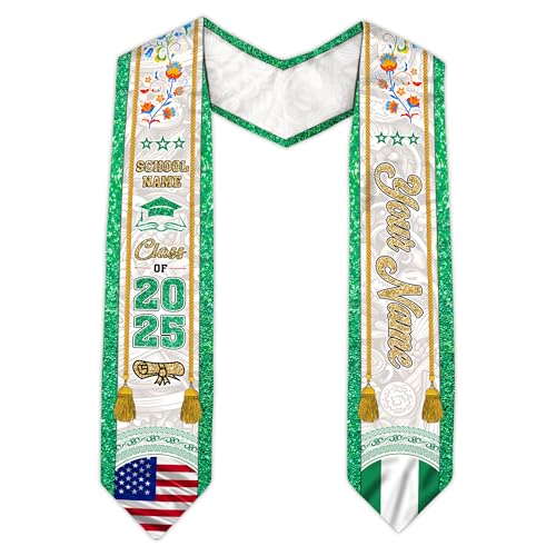 MonkeyVan Custom Nigerian Graduation Sash Nigeria Graduation Stole Personalized Nigerian American Flag Graduation Sash 2025 Style 8