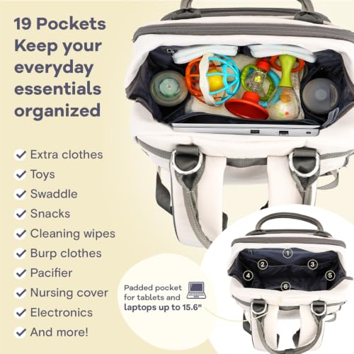 Image of RUVALINO Diaper Bag Backpack-Multifunction Baby Travel Bag with Changing pad, Insulated Bottle Holders & Pacifier Case, Large Capacity, Waterproof, Cream & Taupe
