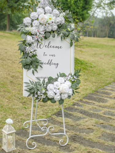 Lisuun Wedding Arch Flowers, Artificial Flowers For Decoration, Large Flower Swag For Holy And Pure Wedding Ceremony Floral Decor - Pack Of 2 (Pure White & Ivory White, 16.61 X 12.09 X 4.76 Inches) #TOP4