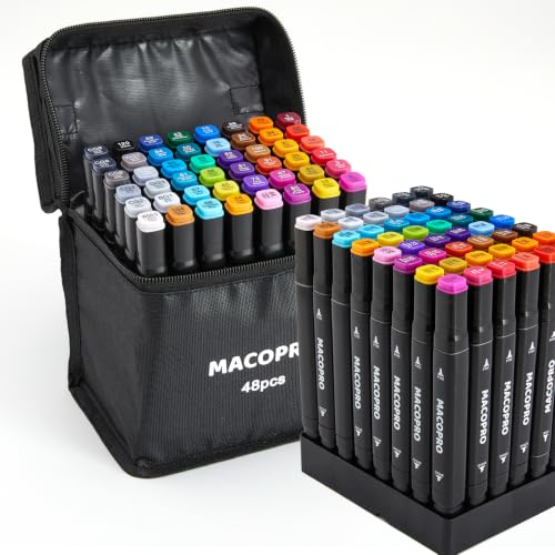 Alcohol Markers Set, Alcohol Based Dual Tip, Broad and Brush Tip for Adult Coloring Books, Drawing, Sketching (48) by MACOPRO - Used condition - US$14.69