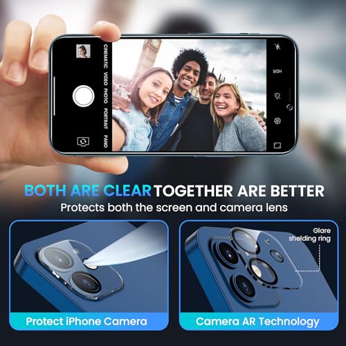 Image of Fotbor for [3+3 Pack] iPhone 12 Mini Screen Protector with Camera Lens Protector, 9H Shatterproof Tempered Glass Film with Easy Installation Frame, HD Clear Sensitive Full Coverage 5.4 Inch