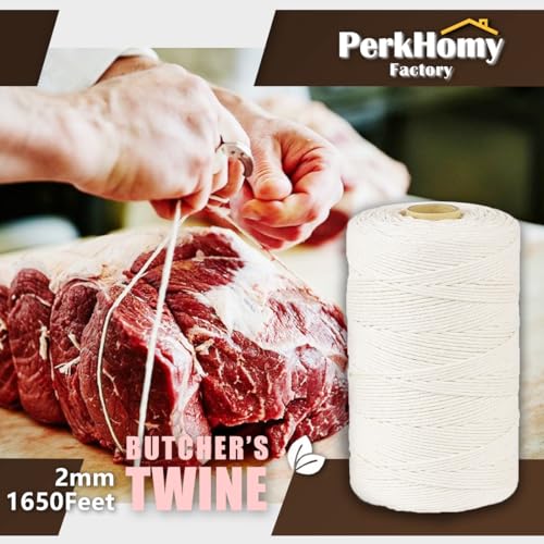 Image of SMART&CASUAL 1,650 Feet 2mm Cotton Butcher Twine String Soft Food Safe for Cooking Craft Baker Kitchen Meat Turkey Sausage Roasting Gift Wrapping Gardening Crocheting Knitting