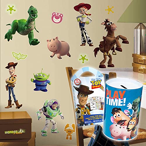 RoomMates Toy Story Wall Decals Bundle ~ 34 Pc Glow in The Dark Toy Story Decal Room Decor Set with Toy Story Piggy Bank and 350+ Stickers! (Toy Story Room Decorations for Kids)