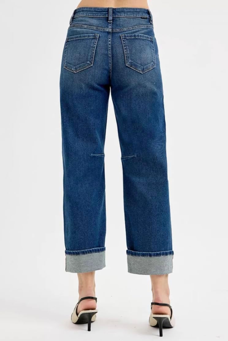 Risen Slouchy Cropped Barrel Cuffed Jeans- Ivory Gem