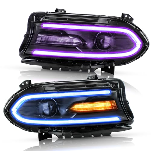 VLAND Headlights Fit For Dodge Charger 2015-2020 with Color Changing DRL 2PCS