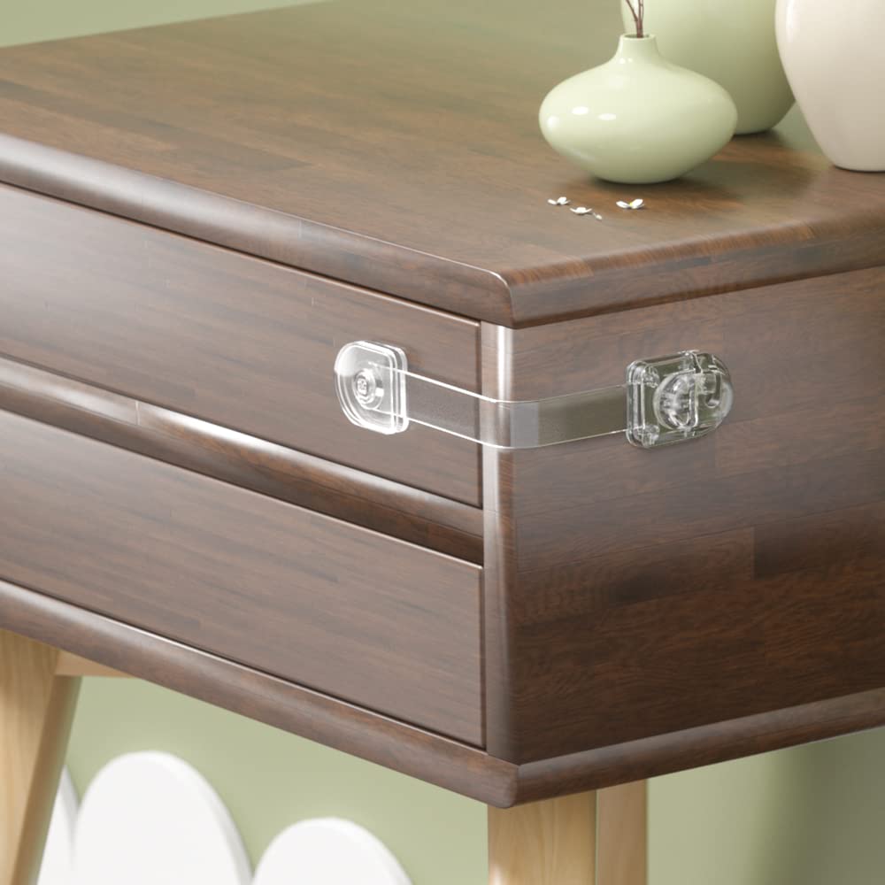 SAFELON4 Pcs Transparent Child Proof Cabinet Locks Baby Safety Drawer Strap Locks, Baby Security Multi-Function Lock for Drawers, Fridges, Toilets, Cupboards, Cabinets (Clear)