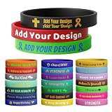 SuntonSports 10-5000 Pcs Custom Rubber Bracelet with Text Clipart Logo for Adults, 0.5 Inch Wide Personalized Silicone Wristbands Bulk for Events, Christmas, Support, Fundraisers, Awareness