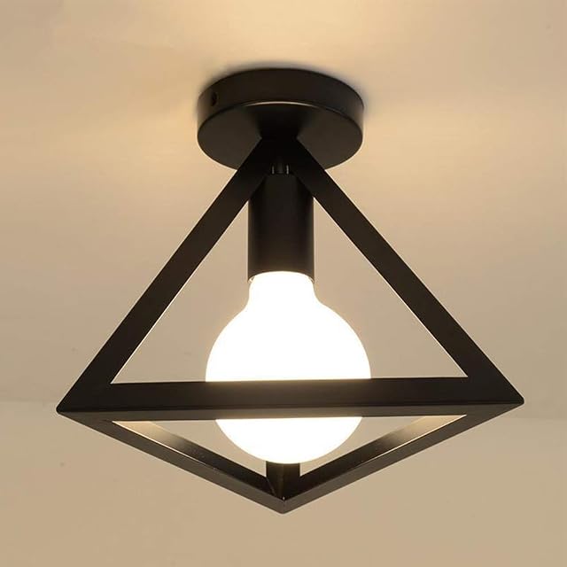 ChaoZan Semi Flush Mount Ceiling Lamp, Vintage Industrial Style Black Shade,Geometric Ceiling Light Illumination Fixture,for Entry, Dining Room, Hallway, Study Room, Office, Bedroom, Decor, (Ø25CM)
