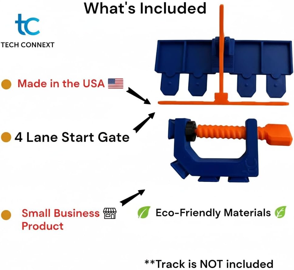 Monster Truck Track Clamp with 4 Lane Start Gate (Track NOT Included) | Compatible with Hot Wheels Track (Blue/Orange) | Eco-Friendly PLA | Made in USA | Monster Truck Track Accessory
