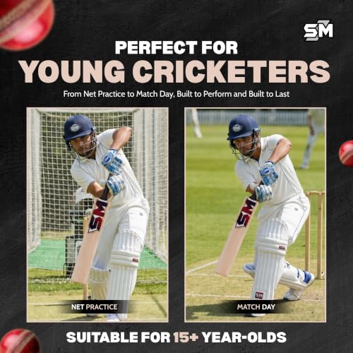 Image of SM Prime Kashmir Willow Cricket Bat | Premium Grade Willow | Wooden Cricket Bat | Massive Profile | Super Thick Edges | Rebound Technology | Advanced Club & Academy Cricket Bat | Size SH