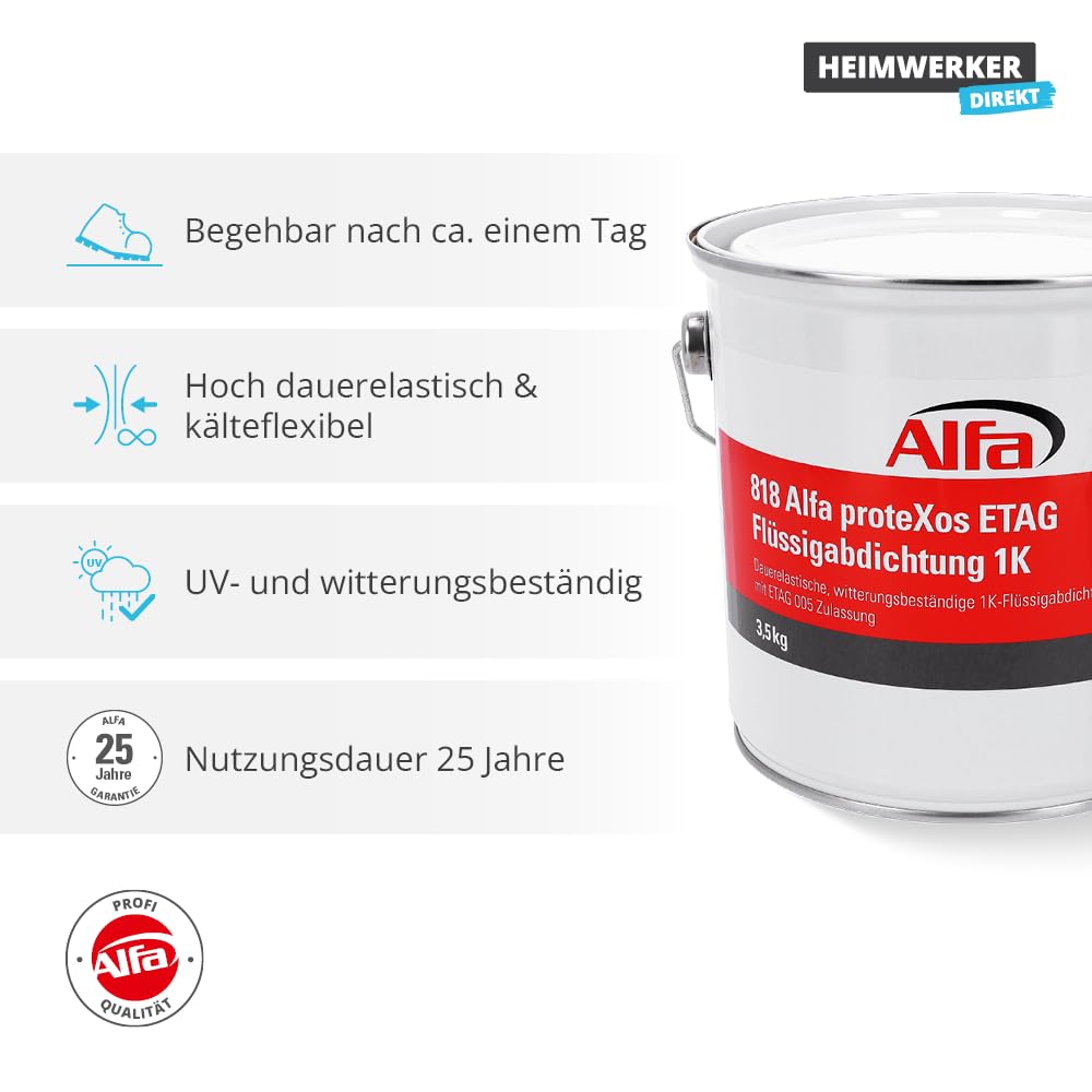 3,5 kg Alfa proteXos ETAG Flüssigabdichtung 1K silbergrau – Dachabdichtung | Profi-Qualität - UV- und witterungsbeständig - wasserdampfdiffusionsfähig - Made in Germany