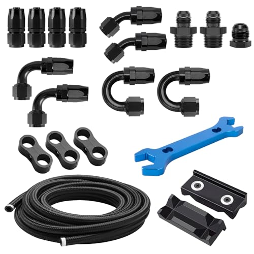 AOOSEDOO 6AN Fuel Line Kit, AN6 Nylon Braided CPE Fuel Line Hose 20FT With 6AN Hose End Fittings Straight/45/90/180 Degree and Hose Fittings Adapters by AOOSEDOO - Used condition - US$58.74