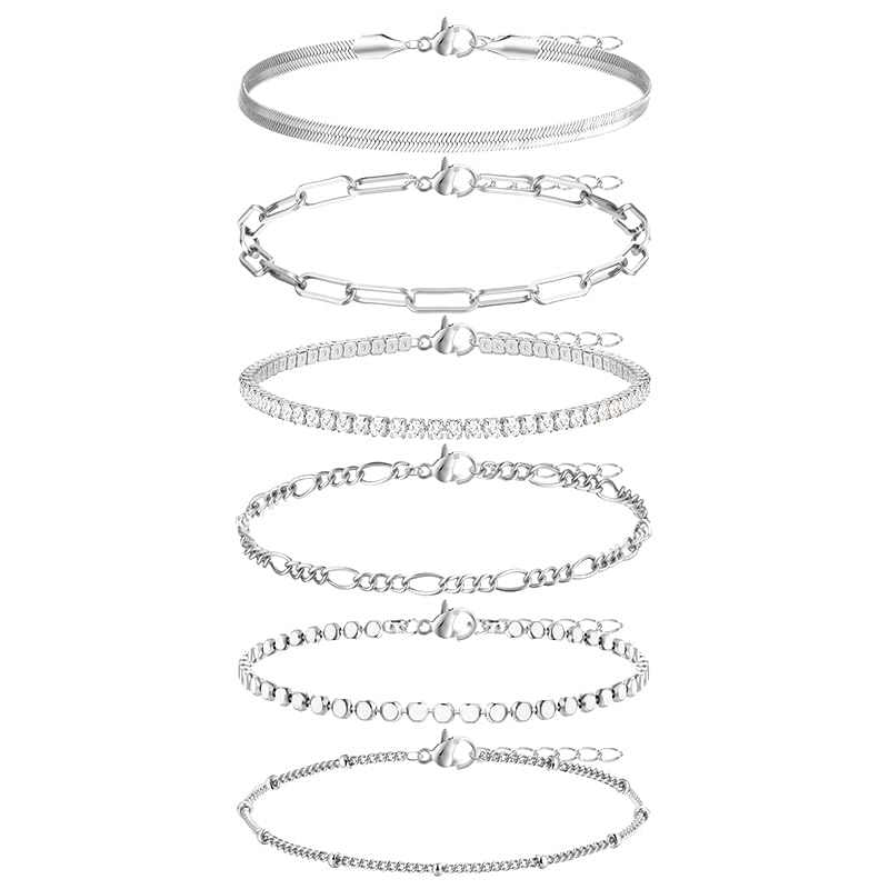 Image of Shining Diva Fashion Gold Plated Bracelet Set for Women & Girls | Set of 6 Trendy Chain Bracelets | Adjustable Layered Bracelet Combo for Daily Wear, Party, Office & Gifting