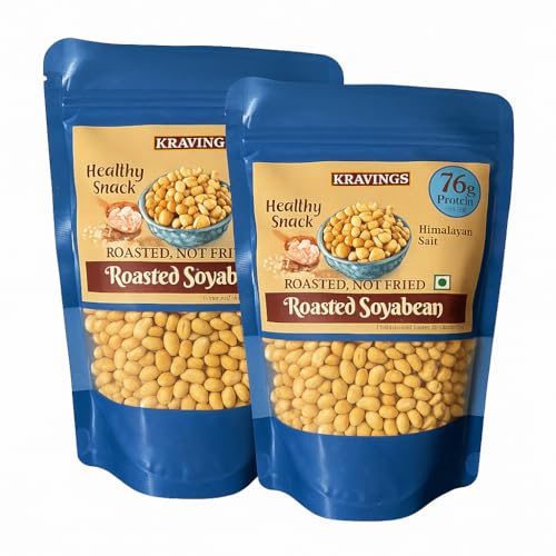 Image of Kravings Roasted Soyabean | 76g Natural Protein per Pack | High Protein Soya Chunks | Healthy Snacks For Weight Loss | Low Calorie Snack | Roasted Not Fried | Salted (Pack of 2, 200g Each)