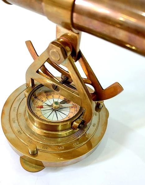 Antique Brown Brass Alidade Telescope with Compass Survey Instrument Nautical Brass Collectible Home Decor Best Gift Item 5 inches