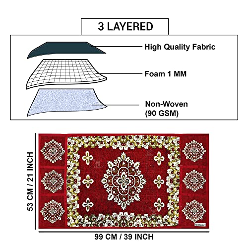 Image of Polyester 3-Layered Fridge Top Cover /Refrigerator Cover With 6 Utility Pockets (Color-Maroon, Size-39x21 Inches)