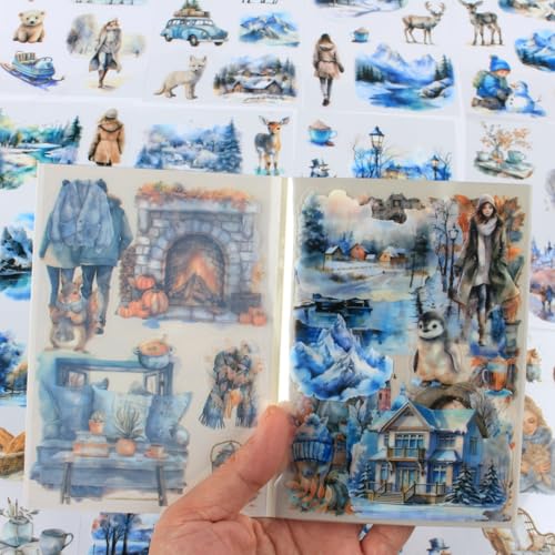 Dwpetzo Winter Pre-Cut Journal Sticker Book for Junk Journaling, Transparent