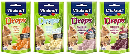 WUNDAPETS *NEW* 4 PACK MIXED VITAKRAFT SMALL ANIMAL TREAT DROPS SUGAR FREE 4 TASTY FLAVOURS