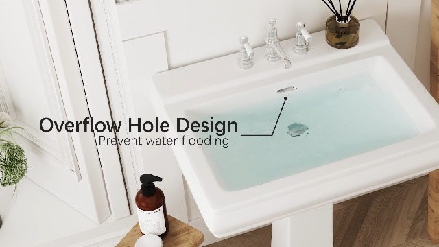 DeerValley 26x20 Inch White Ceramic Pedestal Bathroom Sink