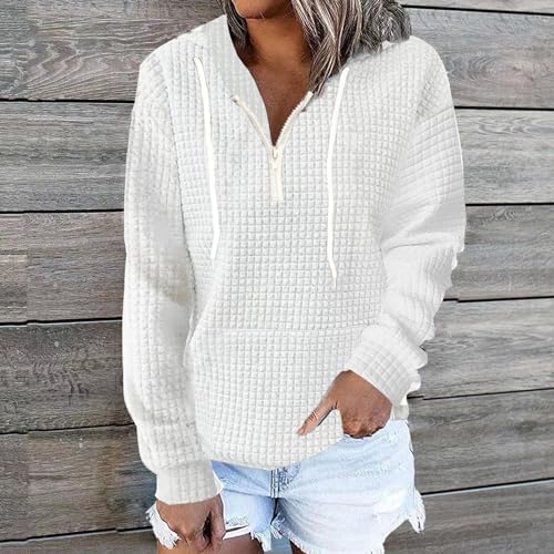 Pull à capuche avec cordon de serrage réglable et manches longues isolantes en couleur blanche