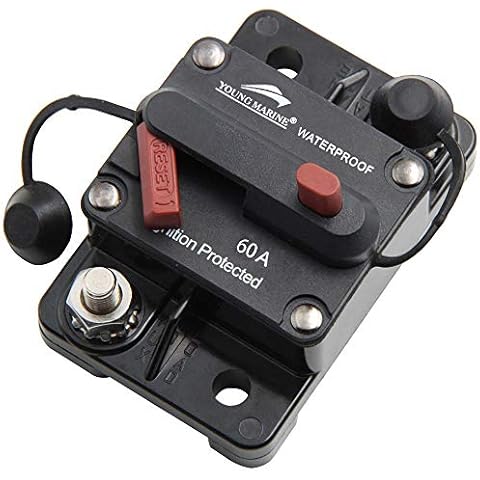 Young Marine Circuit Breaker for Boat Trolling with Manual Reset,Water Proof,12V- 48V DC (Surface Mount-60A) Cover