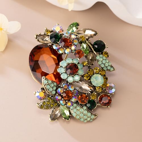 Image of SELOVO Rhinestone Glitter Flower Brooch Pin Jewelry Scarf Accessory Vintage Gold Tone