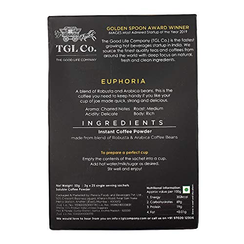 Image of TGL Co. Euphoria Premium Instant Filter Coffee Sachet (25 Sachets) Crafted from Premium Arabica and Robusta Beans | Travel Pack