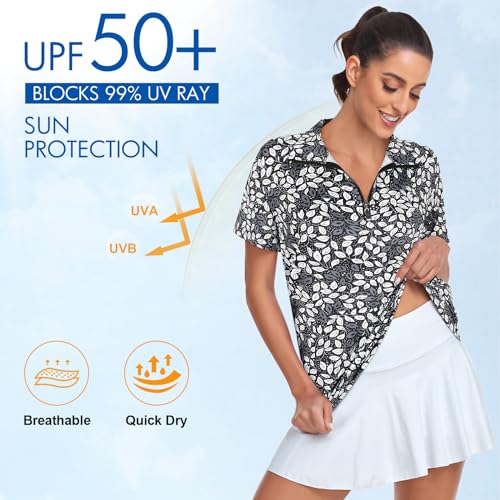 Tanst Sky Womens Golf Shirt Short Sleeve Polo Shirts 1/4 Zip Athletic Workout Tops Quick Dry Yoga Tennis Gym Outfits Moisture Wicking Sun Protection Hiking Clothes Black S thumb #2