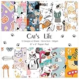 24 Sheets 12 Designs Scrapbook Paper Pad,6'×6” Single-Sided Decopodge Craft Paper,Cardstock Paper,Christmas Scrapbooking DIY Decorative Background Cardmaking Supplies.Cat's Life