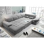 Stella Trading WAYNE Wohnlandschaft in U-Form, Stoffbezug Dunkelgrau - Ausziehbares Sofa mit Schlaffunktion & Bettkasten - 340 x 81 (104) x 188 (240) cm (B/H/T) – Bild 4