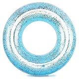 Inflatable Pool Float Tube, Transparent Swimming Ring with Colorful Sparkling Glitters for Party (Blue)