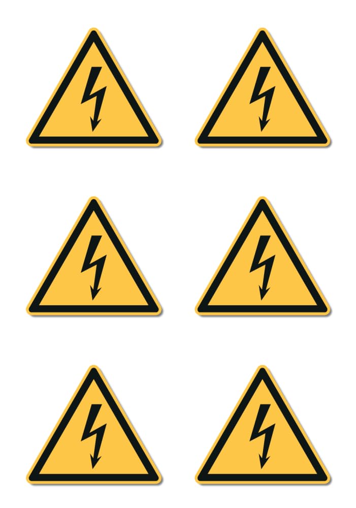 Electrical Voltage Warning W012 - DIN EN ISO 7010 / ASR A1.3 - Sticker 5cm x 6, Yellow, 5cm x 6cm