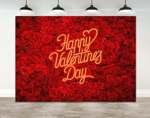Ticuenicoa Valentine's Day Backdrop 7×5ft Red Rose Floral Wedding Photography Backdrop Neon Character Roses Wall Lovers Girls Children Photos Backdrop