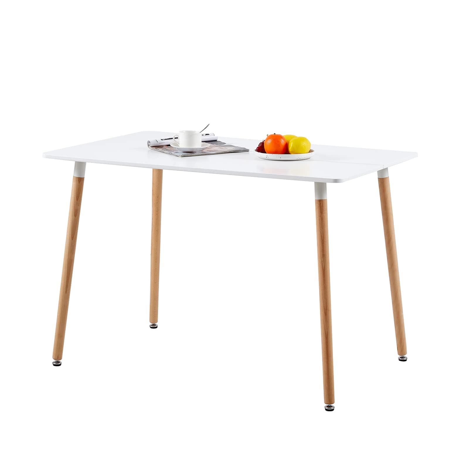 H.J WeDoo Esszimmergruppe mit 4 Essstühlen, Rechteckig Esstisch und Stühle für Esszimmer, Küche, Wohnzimmer, Weißer Esstisch und Graue Stühle